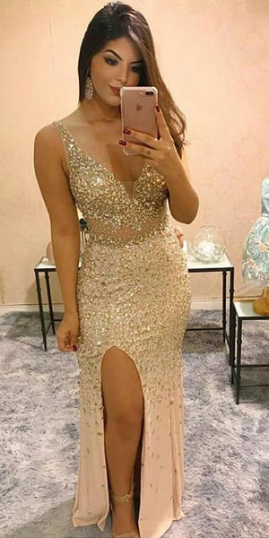 Sexy Champagne Gold Prom Dress, Prom ...